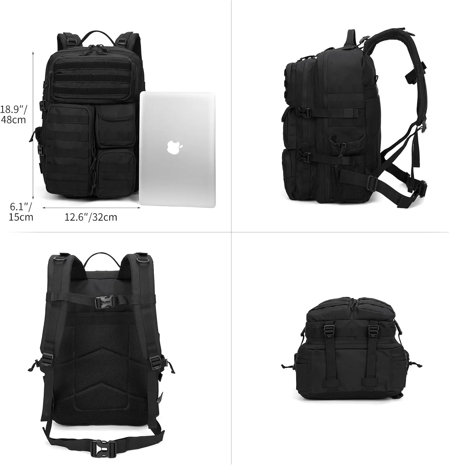 Wotony Tactical Backpack - Military waterproof backpack with multiple pockets and tactical gear for the outdoors (Black, 45L)