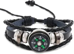 Wrist Compass Outdoor Camping Tool Survival Adventure Hiking Gear PU Braided Wrist Band Gear(.b)