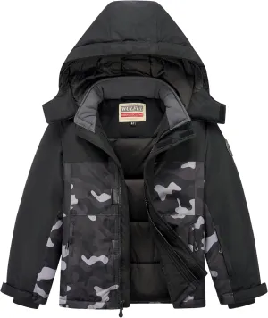 WULFUL Kid's Waterproof Ski Jacket Warm Fleece Hooded Boy's and Girl's Winter Snow Coat Outwear,Windproof RainCoat