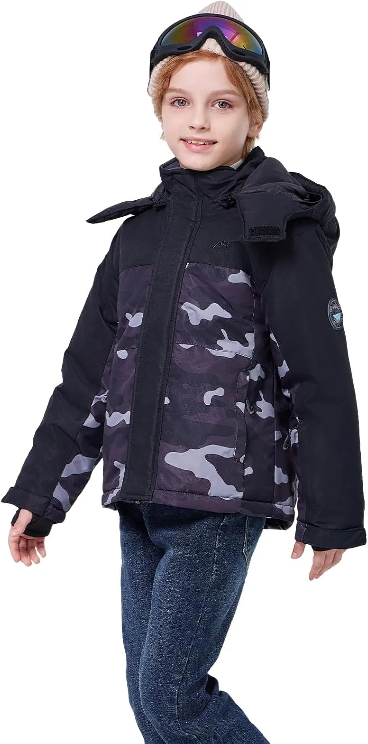 WULFUL Kid's Waterproof Ski Jacket Warm Fleece Hooded Boy's and Girl's Winter Snow Coat Outwear,Windproof RainCoat