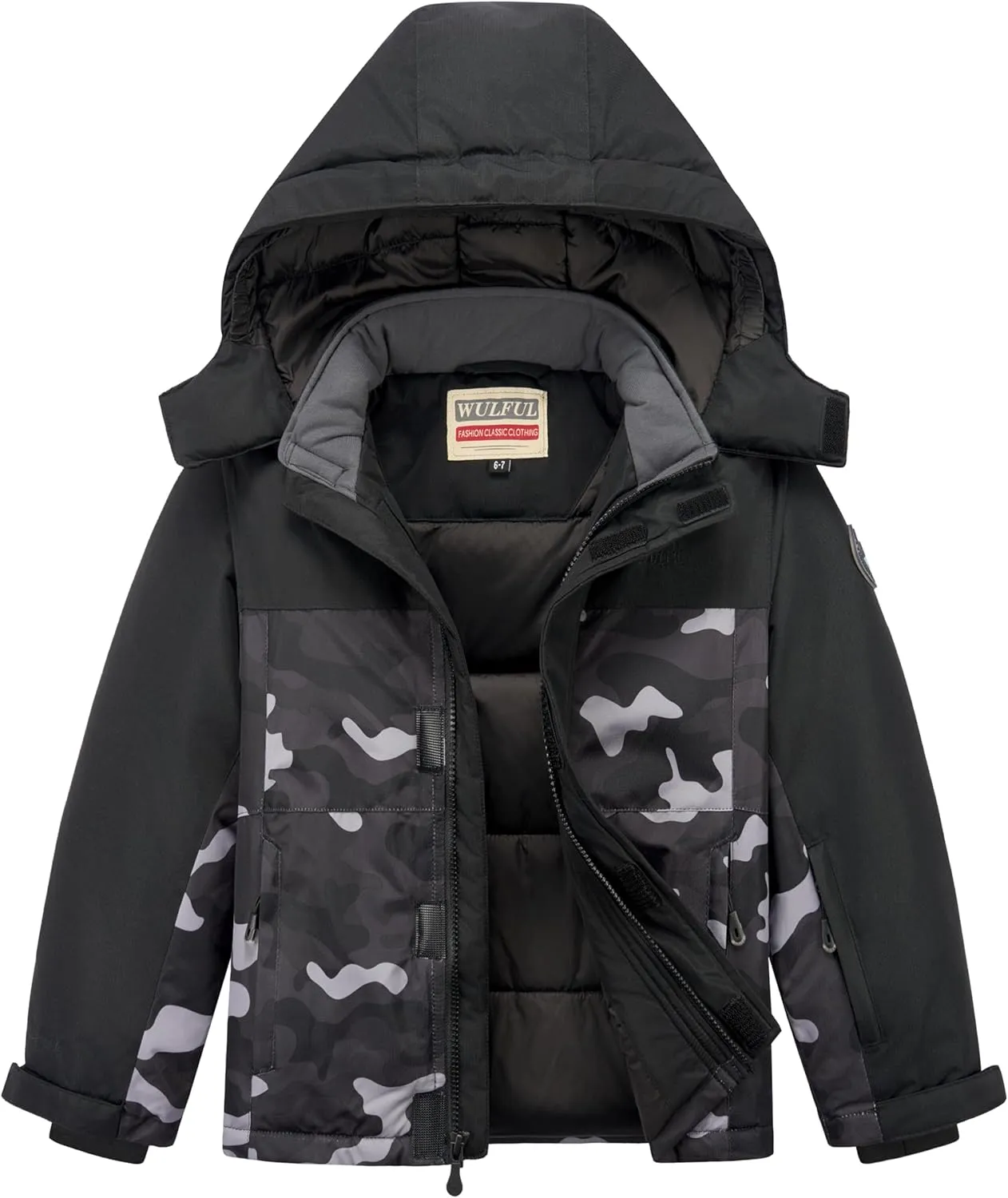 WULFUL Kid's Waterproof Ski Jacket Warm Fleece Hooded Boy's and Girl's Winter Snow Coat Outwear,Windproof RainCoat