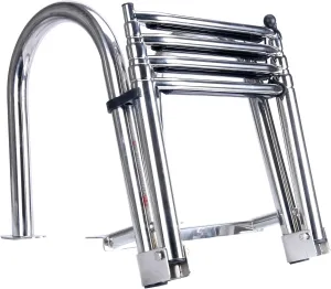 YaeMarine 4 Step Stainless Pontoon Boat Ladder Folding Docking Dock Swim Ladder Rear Entry with Pool Swim Upper Platform & Extra Wide Step