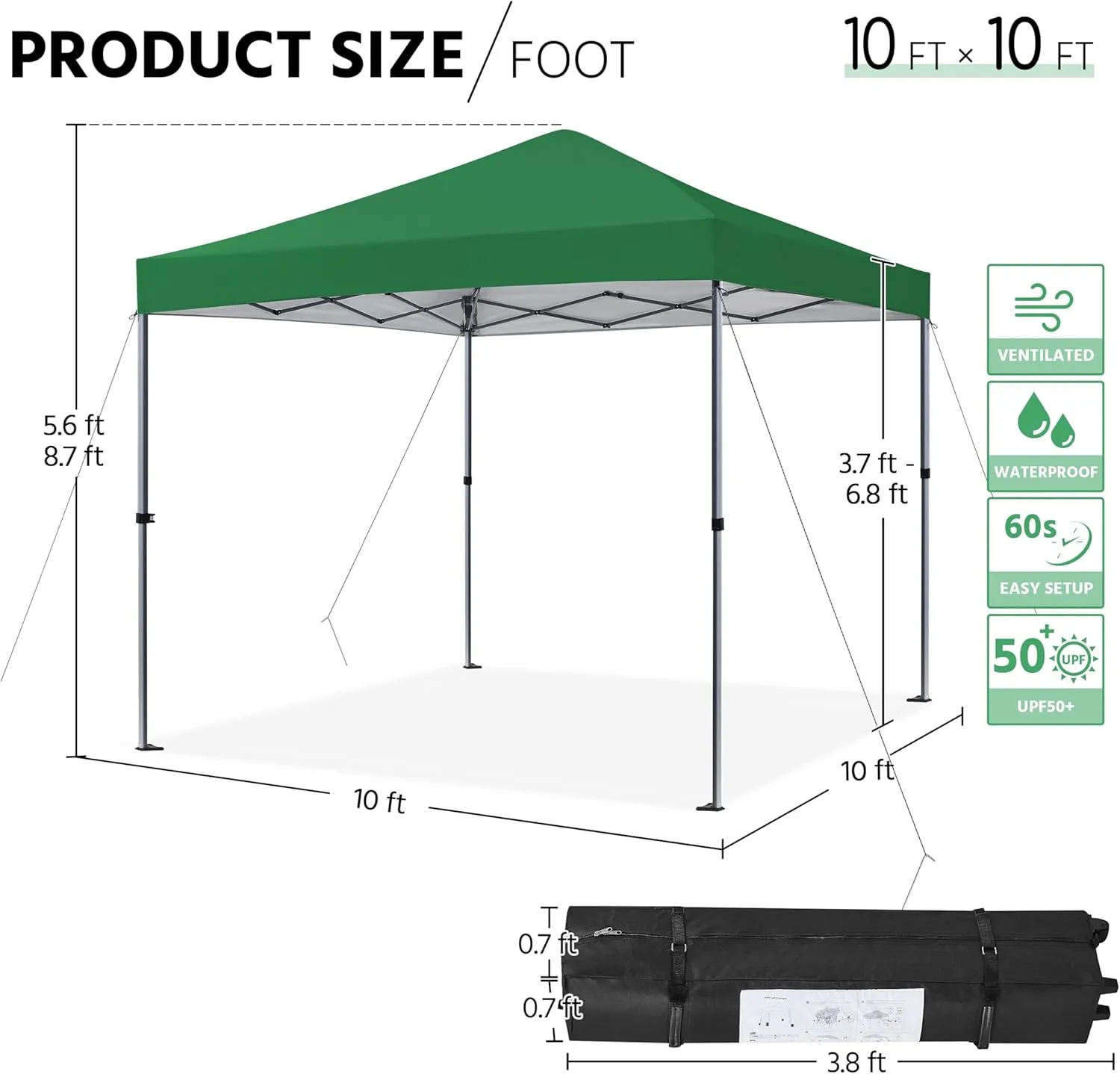 Yaheetech 10x10 1-Person Setup Pop Up Canopy Tent, Instant Portable Commercial Canopy Tent, Outdoor Gazebo with 1-Button Push, Wheeled Bag & 4 Sandbags for Home, Party & Outdoor Activities, Dark Green