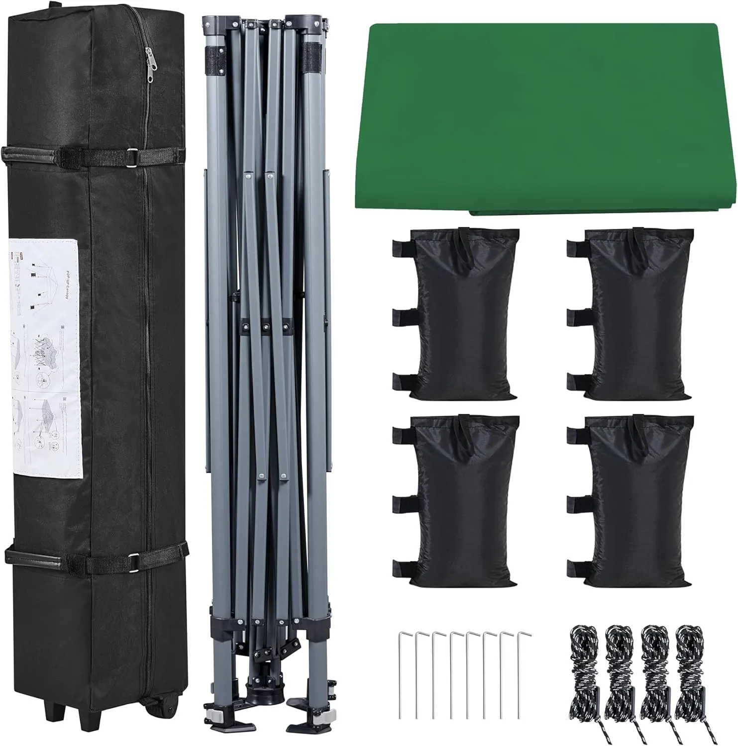 Yaheetech 10x10 1-Person Setup Pop Up Canopy Tent, Instant Portable Commercial Canopy Tent, Outdoor Gazebo with 1-Button Push, Wheeled Bag & 4 Sandbags for Home, Party & Outdoor Activities, Dark Green