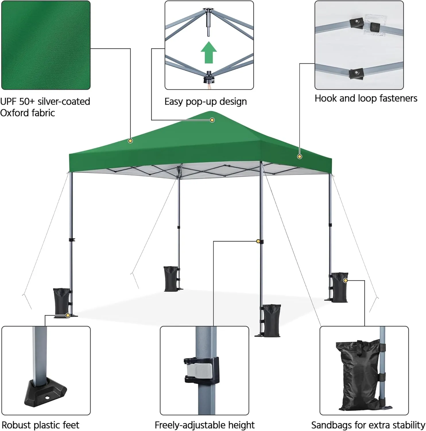 Yaheetech 10x10 1-Person Setup Pop Up Canopy Tent, Instant Portable Commercial Canopy Tent, Outdoor Gazebo with 1-Button Push, Wheeled Bag & 4 Sandbags for Home, Party & Outdoor Activities, Dark Green