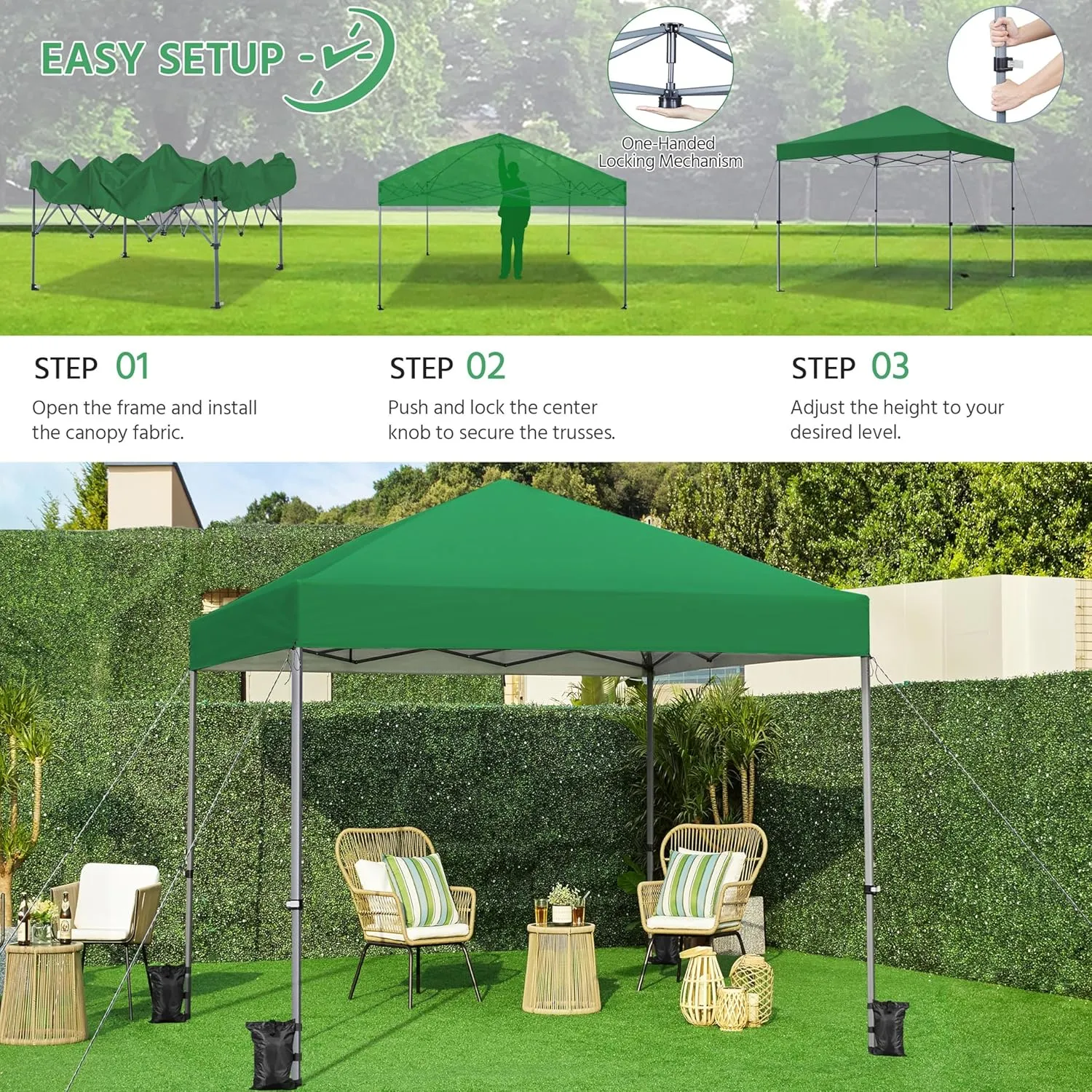 Yaheetech 10x10 1-Person Setup Pop Up Canopy Tent, Instant Portable Commercial Canopy Tent, Outdoor Gazebo with 1-Button Push, Wheeled Bag & 4 Sandbags for Home, Party & Outdoor Activities, Dark Green