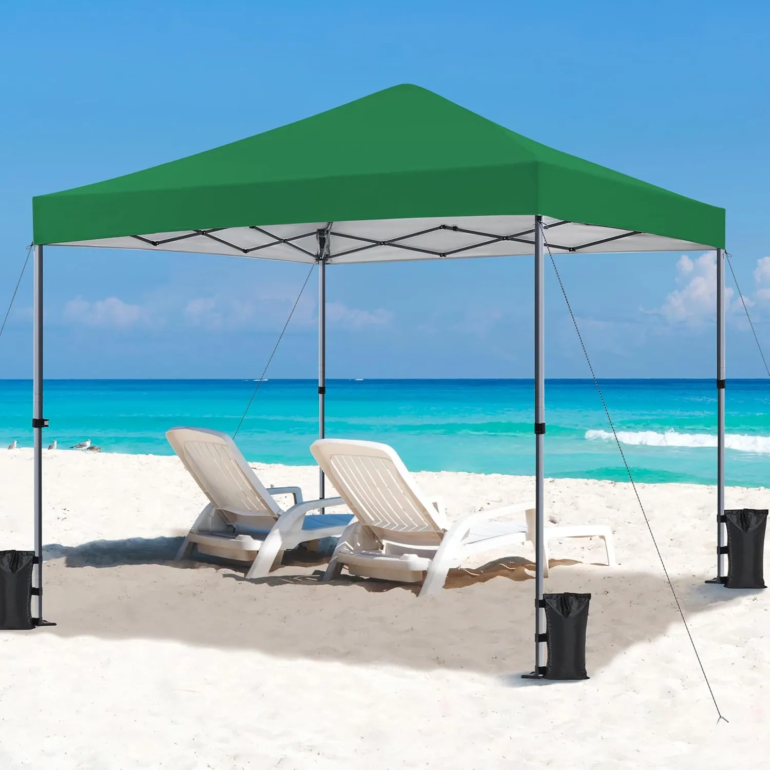 Yaheetech 10x10 1-Person Setup Pop Up Canopy Tent, Instant Portable Commercial Canopy Tent, Outdoor Gazebo with 1-Button Push, Wheeled Bag & 4 Sandbags for Home, Party & Outdoor Activities, Dark Green