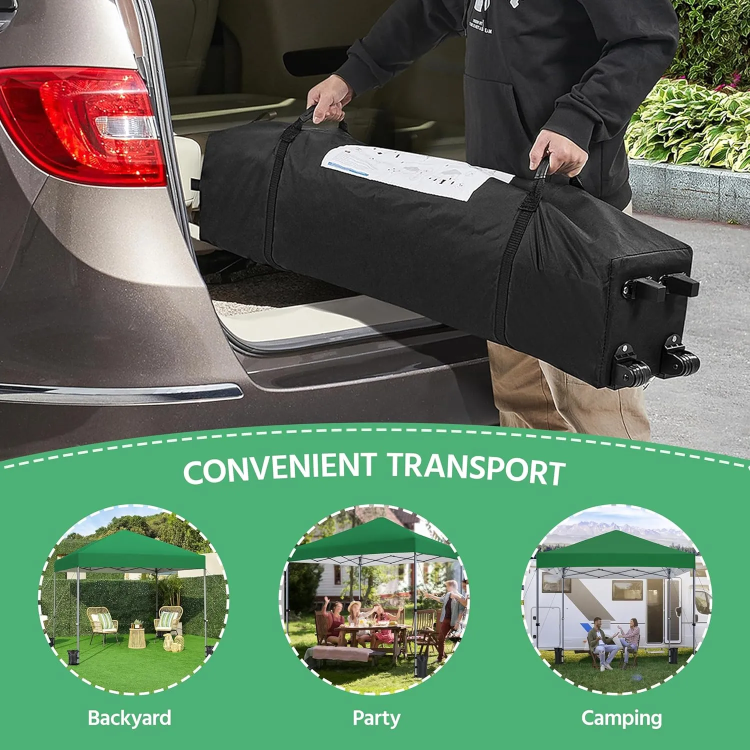 Yaheetech 10x10 1-Person Setup Pop Up Canopy Tent, Instant Portable Commercial Canopy Tent, Outdoor Gazebo with 1-Button Push, Wheeled Bag & 4 Sandbags for Home, Party & Outdoor Activities, Dark Green