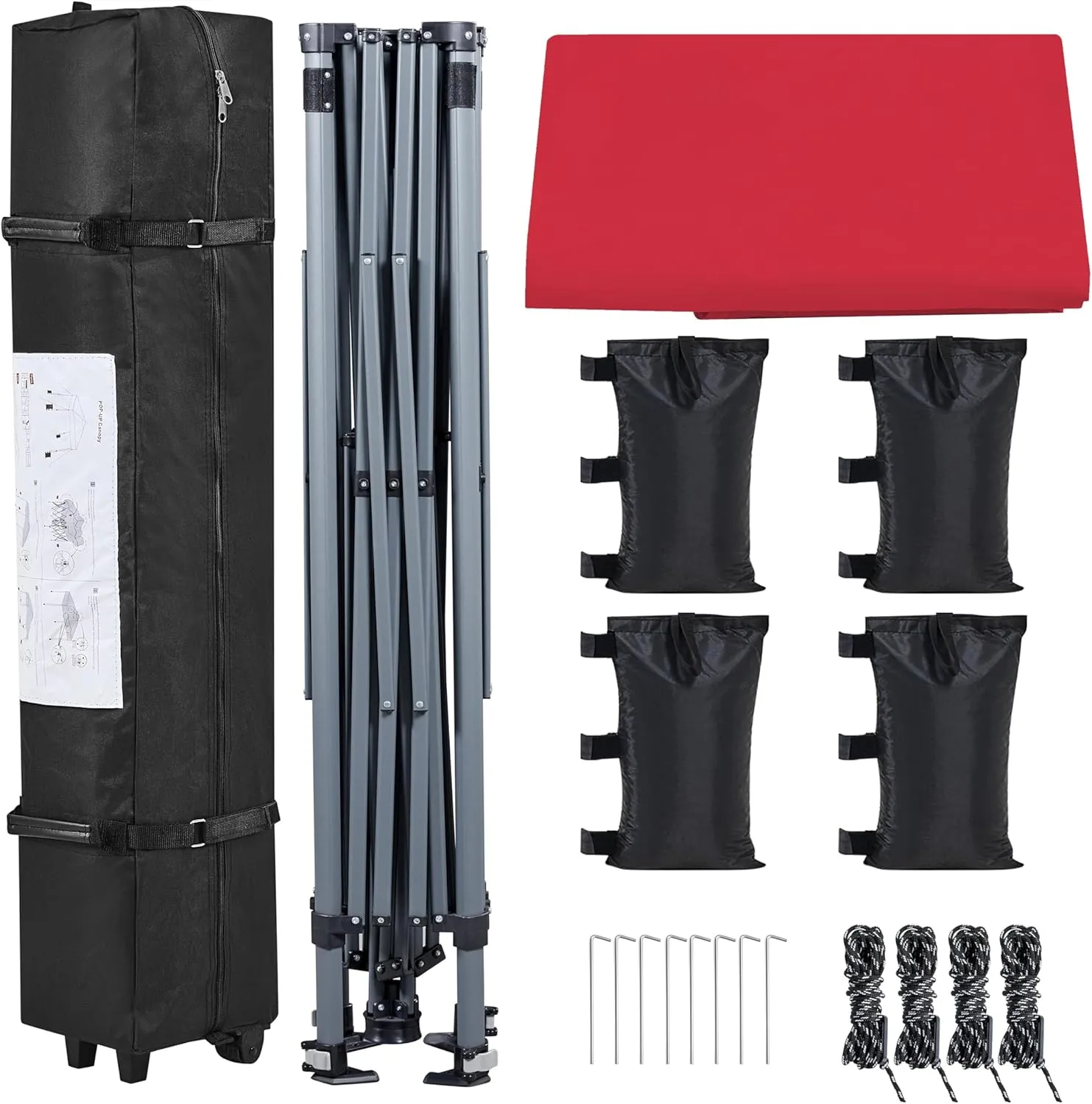 Yaheetech 10x10 1-Person Setup Pop Up Canopy Tent, Instant Portable Commercial Canopy Tent, Outdoor Gazebo with 1-Button Push, Wheeled Bag & 4 Sandbags for Home, Party & Outdoor Activities, Red
