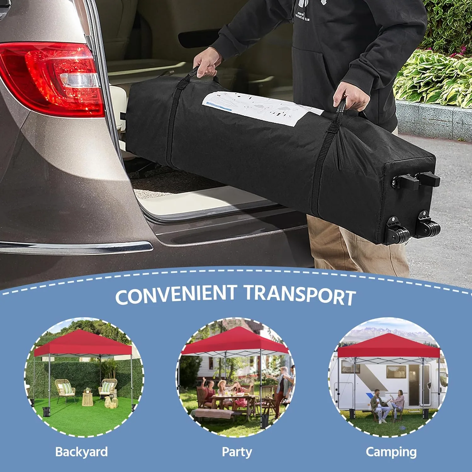 Yaheetech 10x10 1-Person Setup Pop Up Canopy Tent, Instant Portable Commercial Canopy Tent, Outdoor Gazebo with 1-Button Push, Wheeled Bag & 4 Sandbags for Home, Party & Outdoor Activities, Red