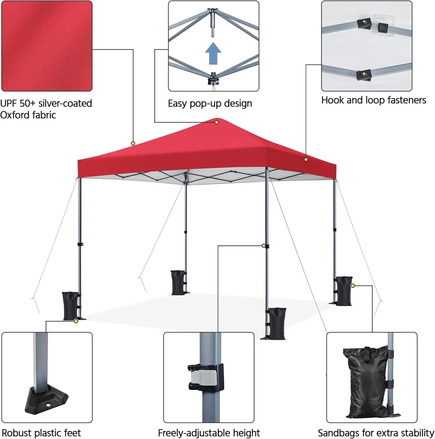 Yaheetech 10x10 1-Person Setup Pop Up Canopy Tent, Instant Portable Commercial Canopy Tent, Outdoor Gazebo with 1-Button Push, Wheeled Bag & 4 Sandbags for Home, Party & Outdoor Activities, Red