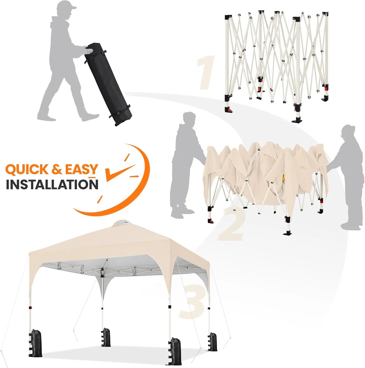 Yaheetech 10x10 Pop Up Canopy Tent with Vent, Easy Set Up Tent, Instant Sun Shelter Canopy with Wheeled Bag, 4 Sandbags, 12 Stakes & 4 Ropes, for Parties, Beach, Outdoor, Beige