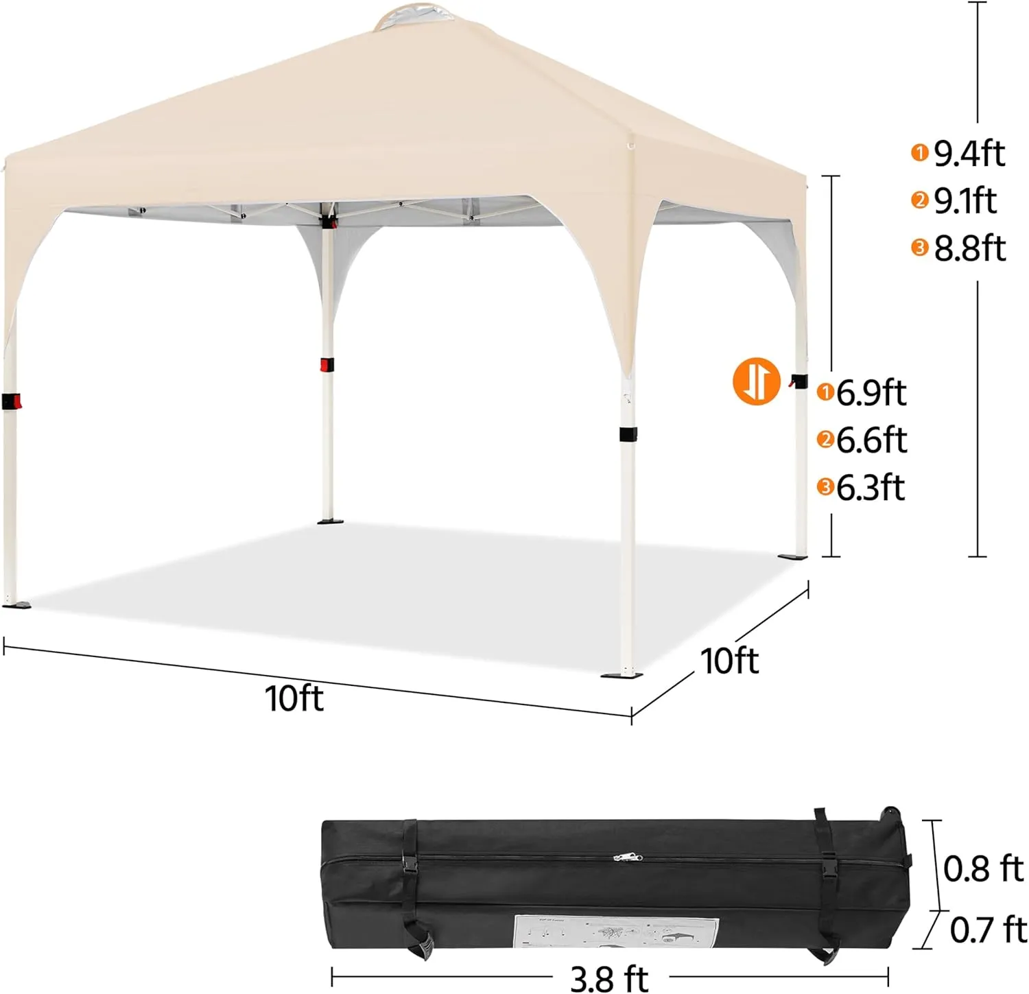 Yaheetech 10x10 Pop Up Canopy Tent with Vent, Easy Set Up Tent, Instant Sun Shelter Canopy with Wheeled Bag, 4 Sandbags, 12 Stakes & 4 Ropes, for Parties, Beach, Outdoor, Beige
