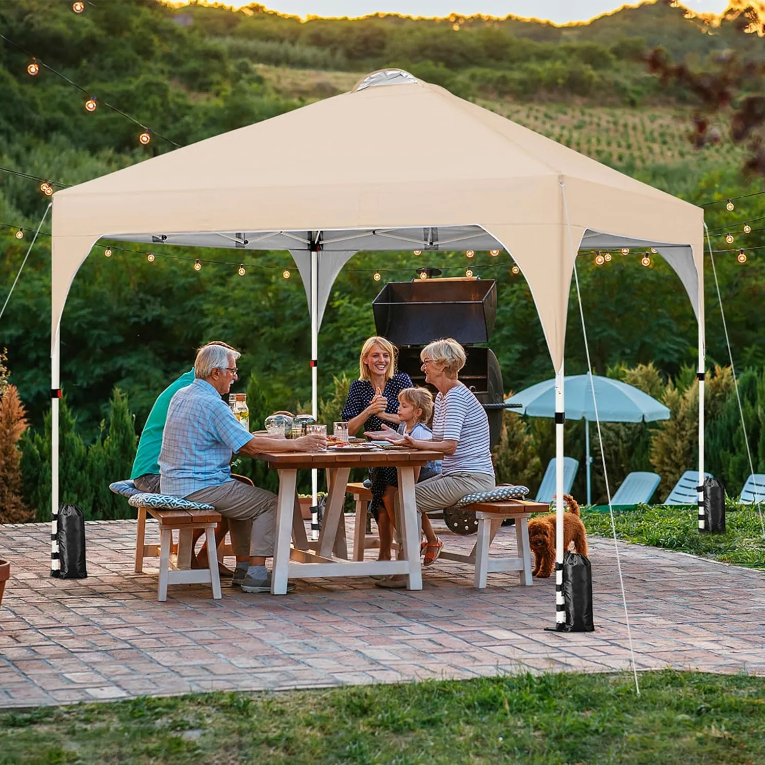 Yaheetech 10x10 Pop Up Canopy Tent with Vent, Easy Set Up Tent, Instant Sun Shelter Canopy with Wheeled Bag, 4 Sandbags, 12 Stakes & 4 Ropes, for Parties, Beach, Outdoor, Beige