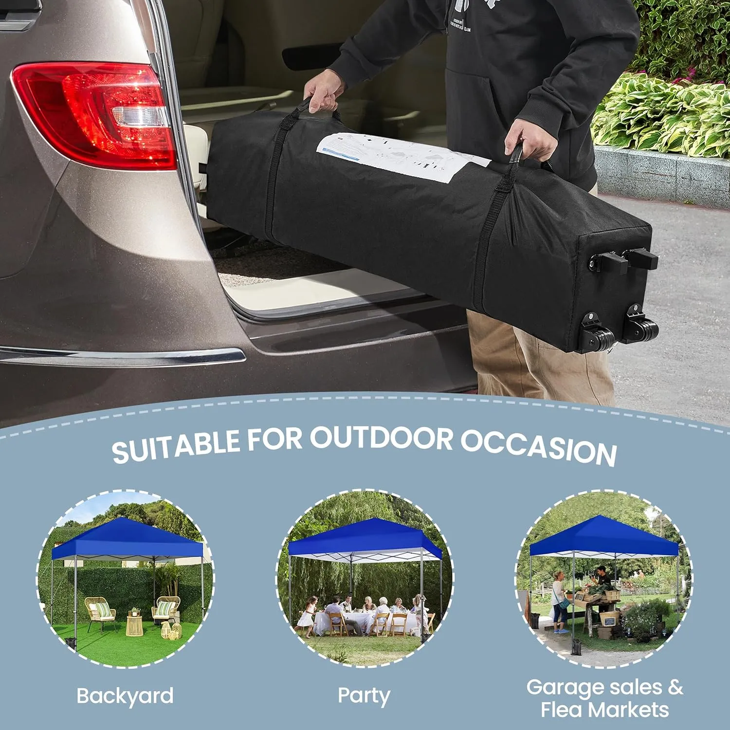 Yaheetech 8x8 Pop Up Canopy Easy Set-up Tent, Portable Outdoor Canopy Instant Tent, Commercial Gazebo with Wheeled Carry Bag & 4 Sandbags for Home, Party & Outdoor Activities, Blue