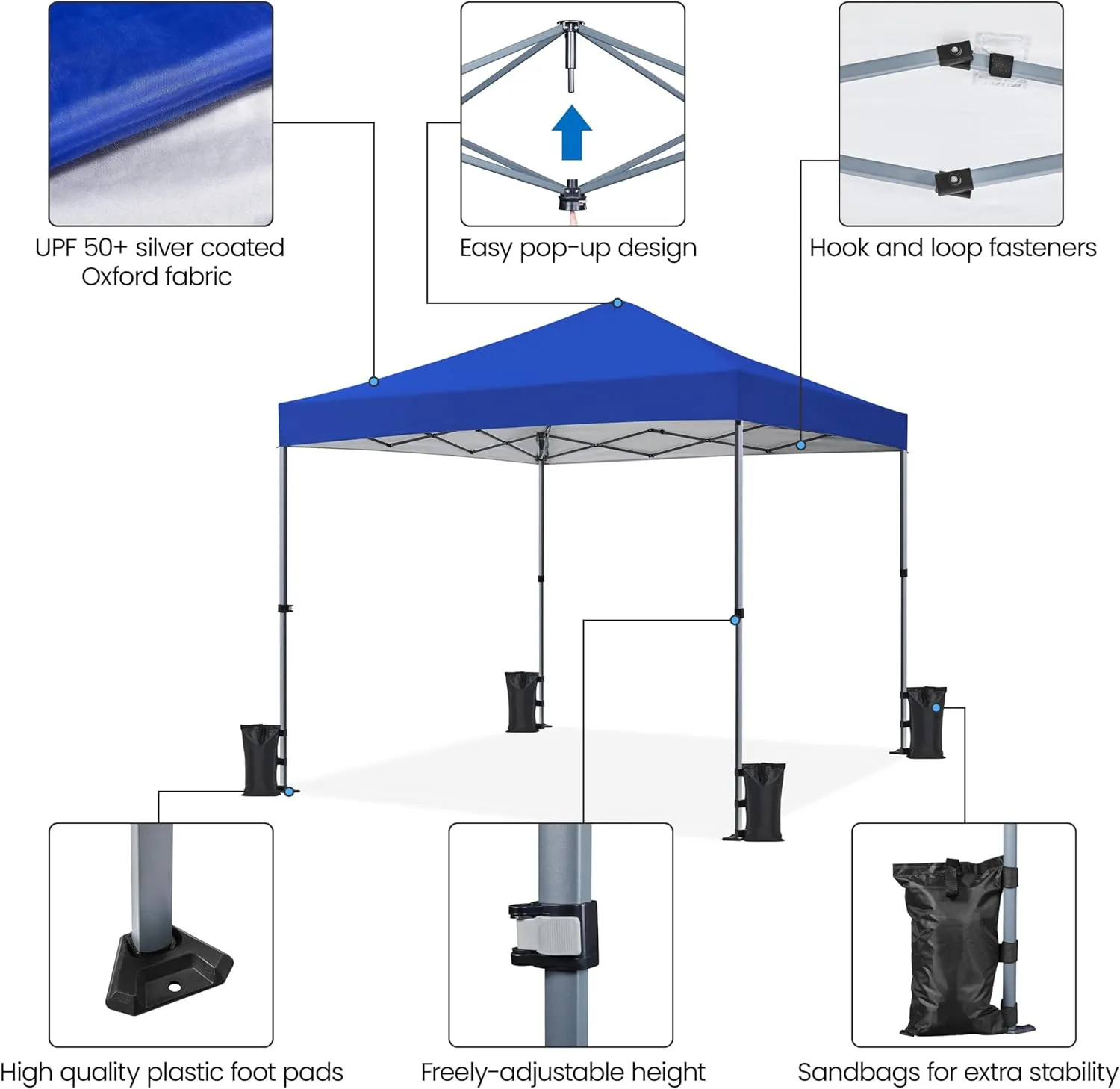 Yaheetech 8x8 Pop Up Canopy Easy Set-up Tent, Portable Outdoor Canopy Instant Tent, Commercial Gazebo with Wheeled Carry Bag & 4 Sandbags for Home, Party & Outdoor Activities, Blue