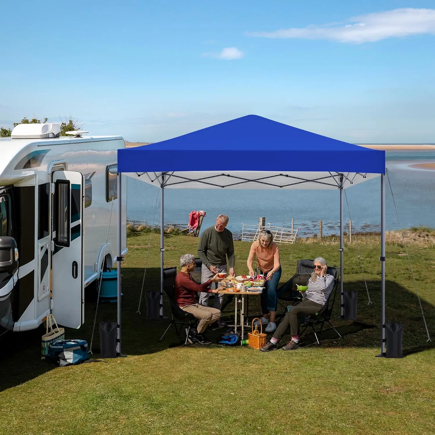 Yaheetech 8x8 Pop Up Canopy Easy Set-up Tent, Portable Outdoor Canopy Instant Tent, Commercial Gazebo with Wheeled Carry Bag & 4 Sandbags for Home, Party & Outdoor Activities, Blue