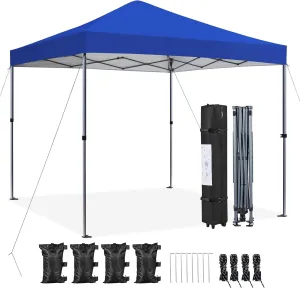 Yaheetech 8x8 Pop Up Canopy Easy Set-up Tent, Portable Outdoor Canopy Instant Tent, Commercial Gazebo with Wheeled Carry Bag & 4 Sandbags for Home, Party & Outdoor Activities, Blue