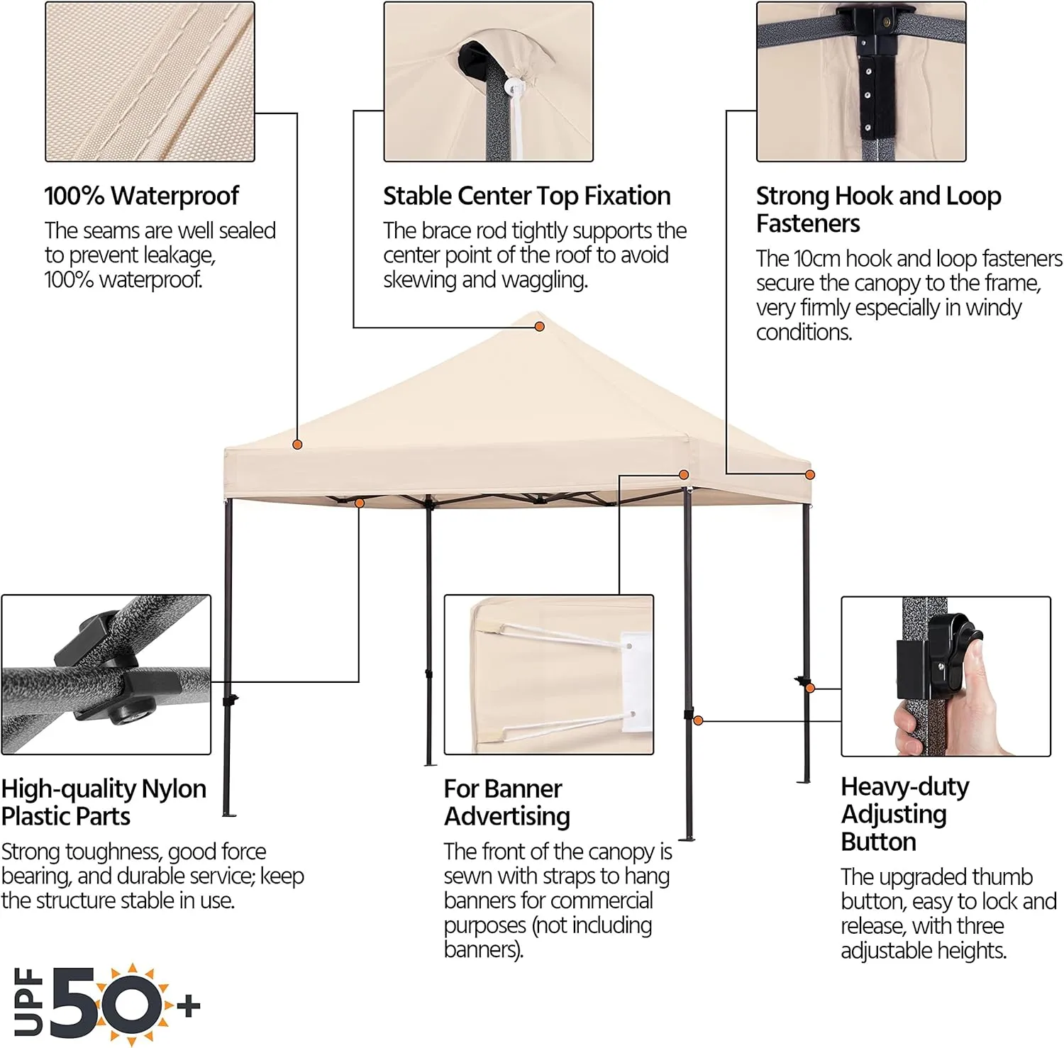 Yaheetech Canopy Tent, Commercial Instant Heavy Duty Canopy, 500D Waterproof Adjustable Canopy with Wheeled Carry Bag, 4 Sandbags and 4 Stakes (10x10, Beige)