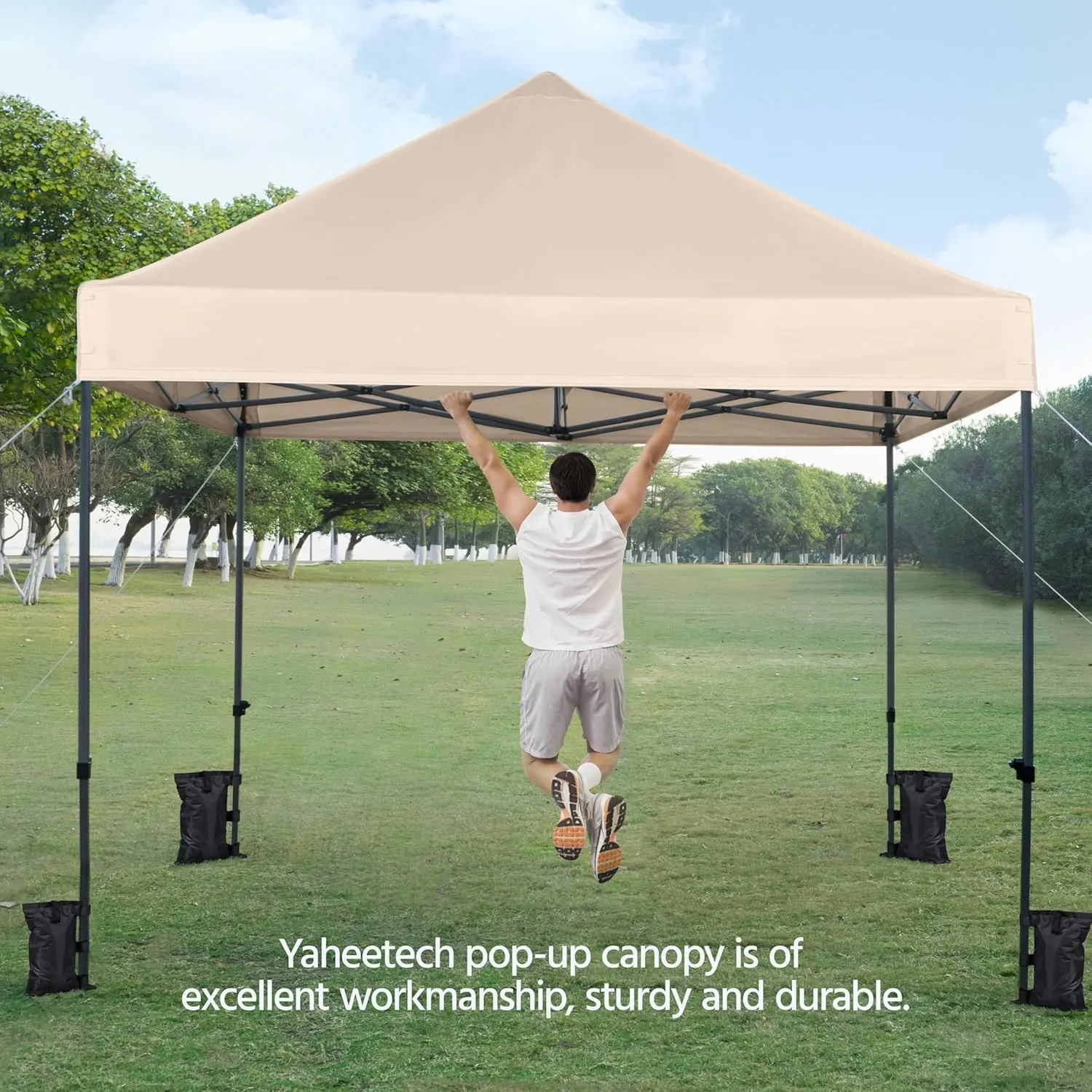 Yaheetech Canopy Tent, Commercial Instant Heavy Duty Canopy, 500D Waterproof Adjustable Canopy with Wheeled Carry Bag, 4 Sandbags and 4 Stakes (10x10, Beige)