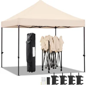 Yaheetech Canopy Tent, Commercial Instant Heavy Duty Canopy, 500D Waterproof Adjustable Canopy with Wheeled Carry Bag, 4 Sandbags and 4 Stakes (10x10, Beige)