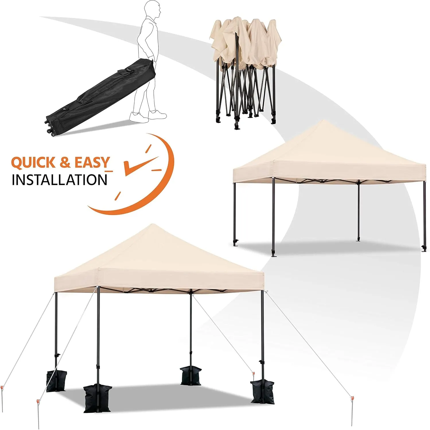 Yaheetech Canopy Tent, Commercial Instant Heavy Duty Canopy, 500D Waterproof Adjustable Canopy with Wheeled Carry Bag, 4 Sandbags and 4 Stakes (10x10, Beige)
