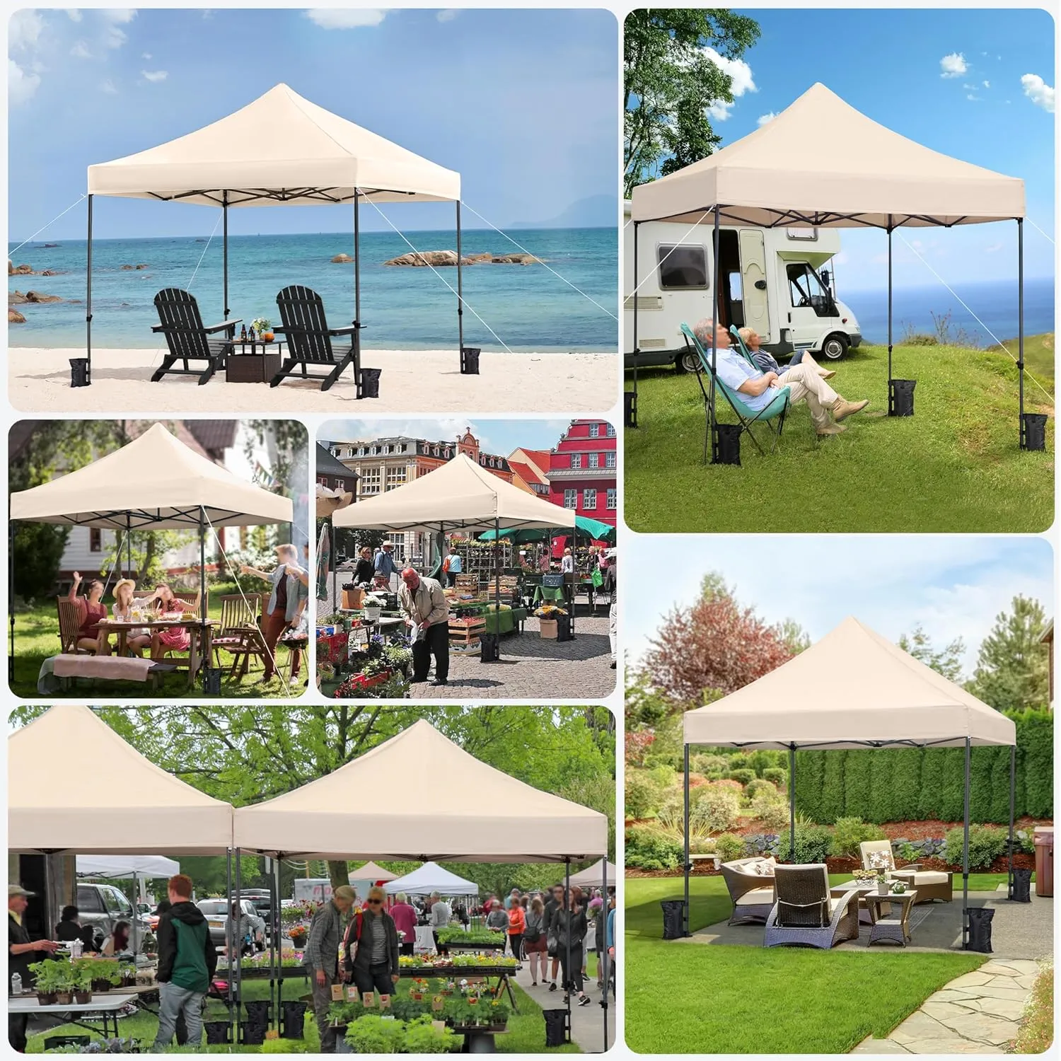 Yaheetech Canopy Tent, Commercial Instant Heavy Duty Canopy, 500D Waterproof Adjustable Canopy with Wheeled Carry Bag, 4 Sandbags and 4 Stakes (10x10, Beige)