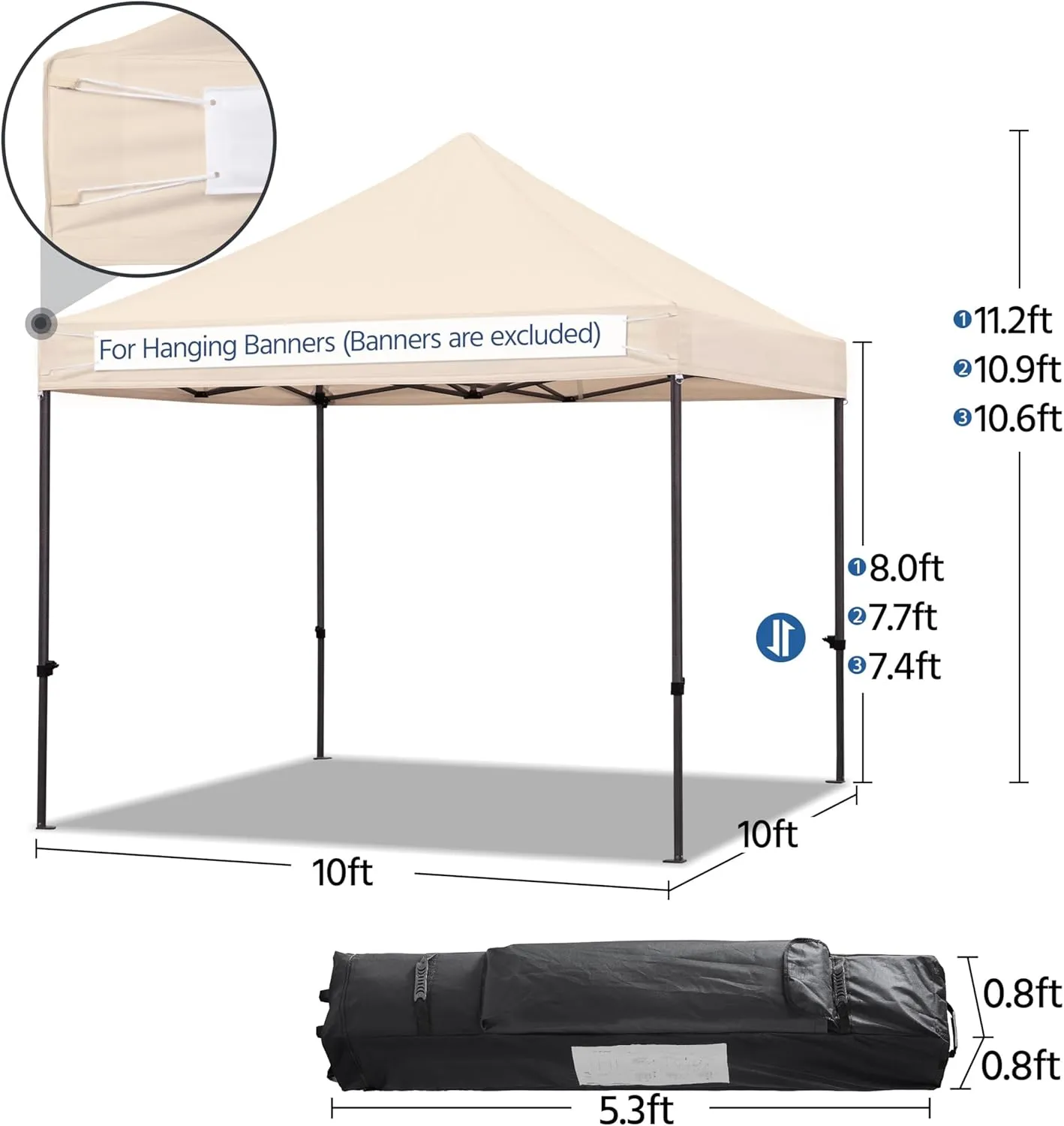 Yaheetech Canopy Tent, Commercial Instant Heavy Duty Canopy, 500D Waterproof Adjustable Canopy with Wheeled Carry Bag, 4 Sandbags and 4 Stakes (10x10, Beige)
