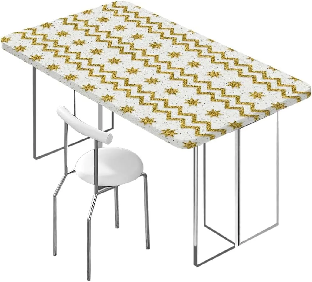 Yellow White Elastic Tablecloth Horizontal Zigzag Pattern Fitted Tablecloth Elastic Edge Table Cloth for Party Dining Home Picnic Abstract Fits up 4 Foot Tables
