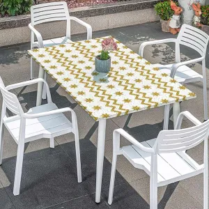 Yellow White Elastic Tablecloth Horizontal Zigzag Pattern Fitted Tablecloth Elastic Edge Table Cloth for Party Dining Home Picnic Abstract Fits up 4 Foot Tables