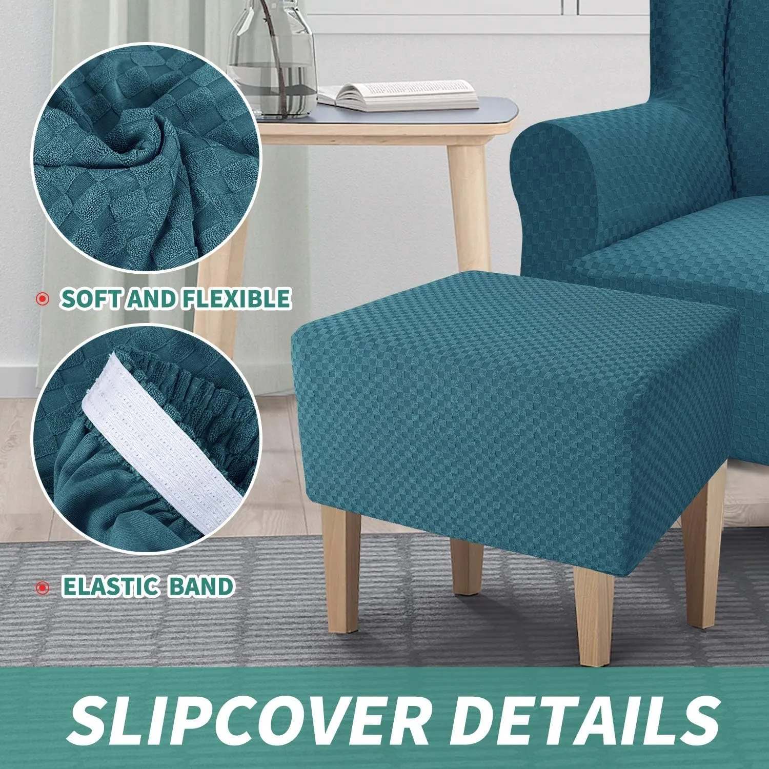 YEMYHOM Ottoman Cover Latest Jacquard Design High Stretch Folding Storage Footstool Protector Rectangle Removable Slipcover (Ottoman Medium, Peacock Blue)