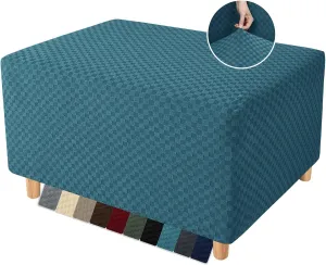 YEMYHOM Ottoman Cover Latest Jacquard Design High Stretch Folding Storage Footstool Protector Rectangle Removable Slipcover (Ottoman Medium, Peacock Blue)
