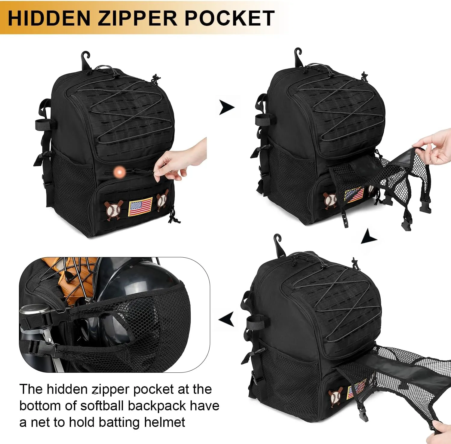 Youth Baseball Bag 40L Softball Bat Bag Adult Baseball Equipment Backpack with Shoe Compartment for Glove, Helmet Accessories