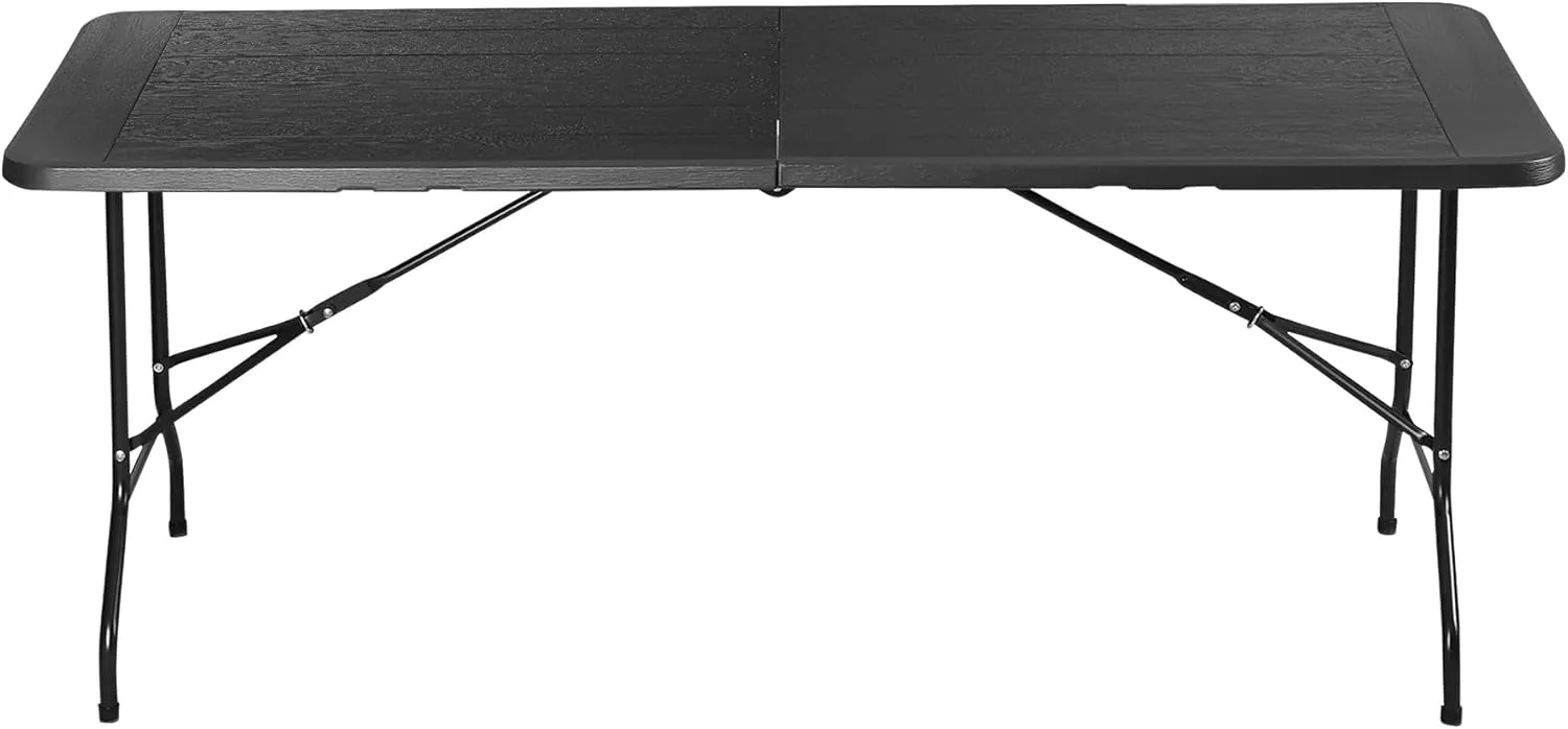 ZenStyle Indoor Outdoor Heavy Duty Plastic Folding Table Portable Picnic Table Fold-in-Half Utility Table w/Handle and Steel Legs for Camping, Dining, Party (Black, 6ft)