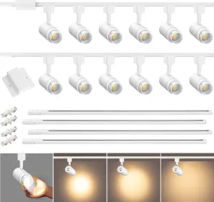 Zoomable 12-Light LED Track Lighting Kit with 13FT H Track Lighting Rail & Floating Canopy Connector, Modern Kitchen Track Lighting Fixtures Ceiling Spotlight, 12W Track Heads 3000K White