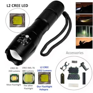 Zoomable XML L2 LED Tactical Flashlight 18650 Battery Holder Charger Case