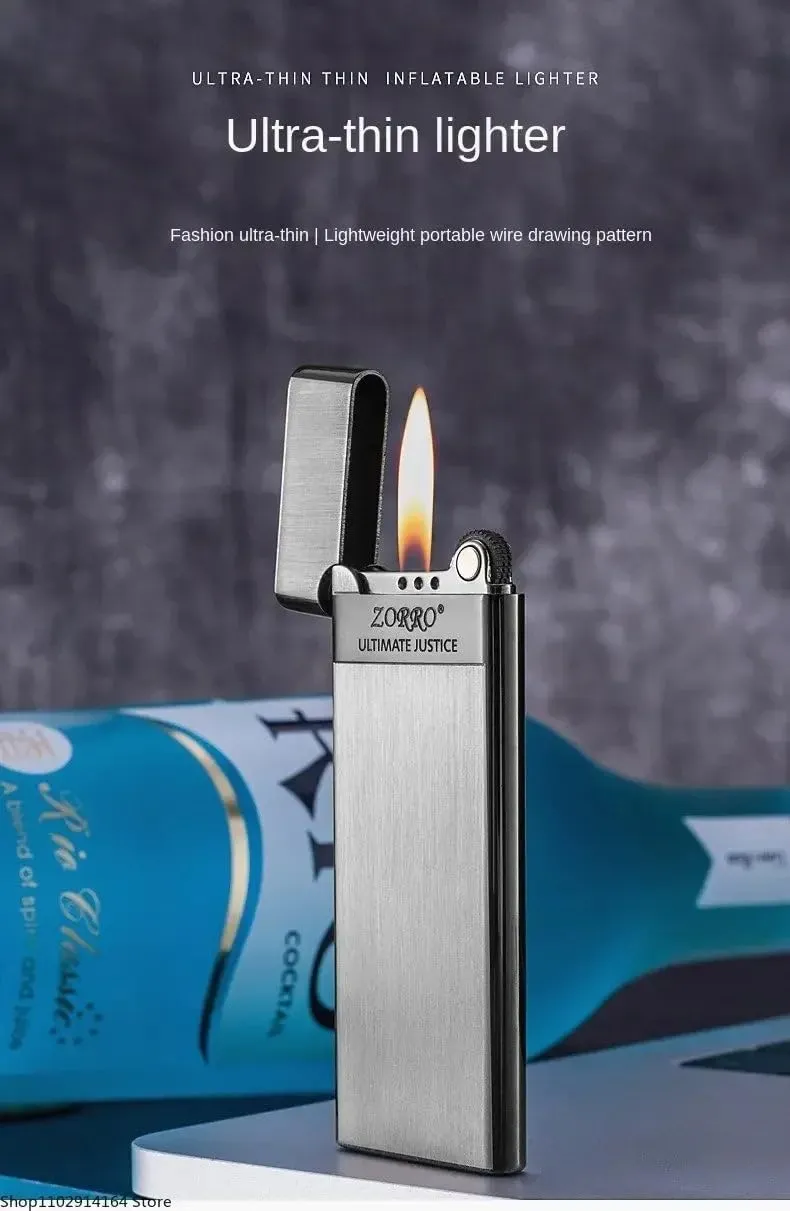 ZORRO 636 Premium Ultra-Thin Windproof Metal Lighter, Refillable Pocket-Sized Collectible with Gift Box Gold-with Box