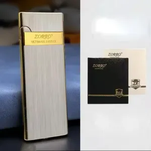 ZORRO 636 Ultra-Thin Metal Lighter, Windproof Refillable Pocket Lighter with Grinding Wheel Ignition, Assorted Colors with Box Gold